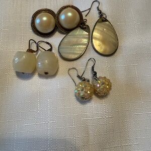 Vintage Earrings Lot 4 Pairs Faux Pearl Dangle Shell Snowball